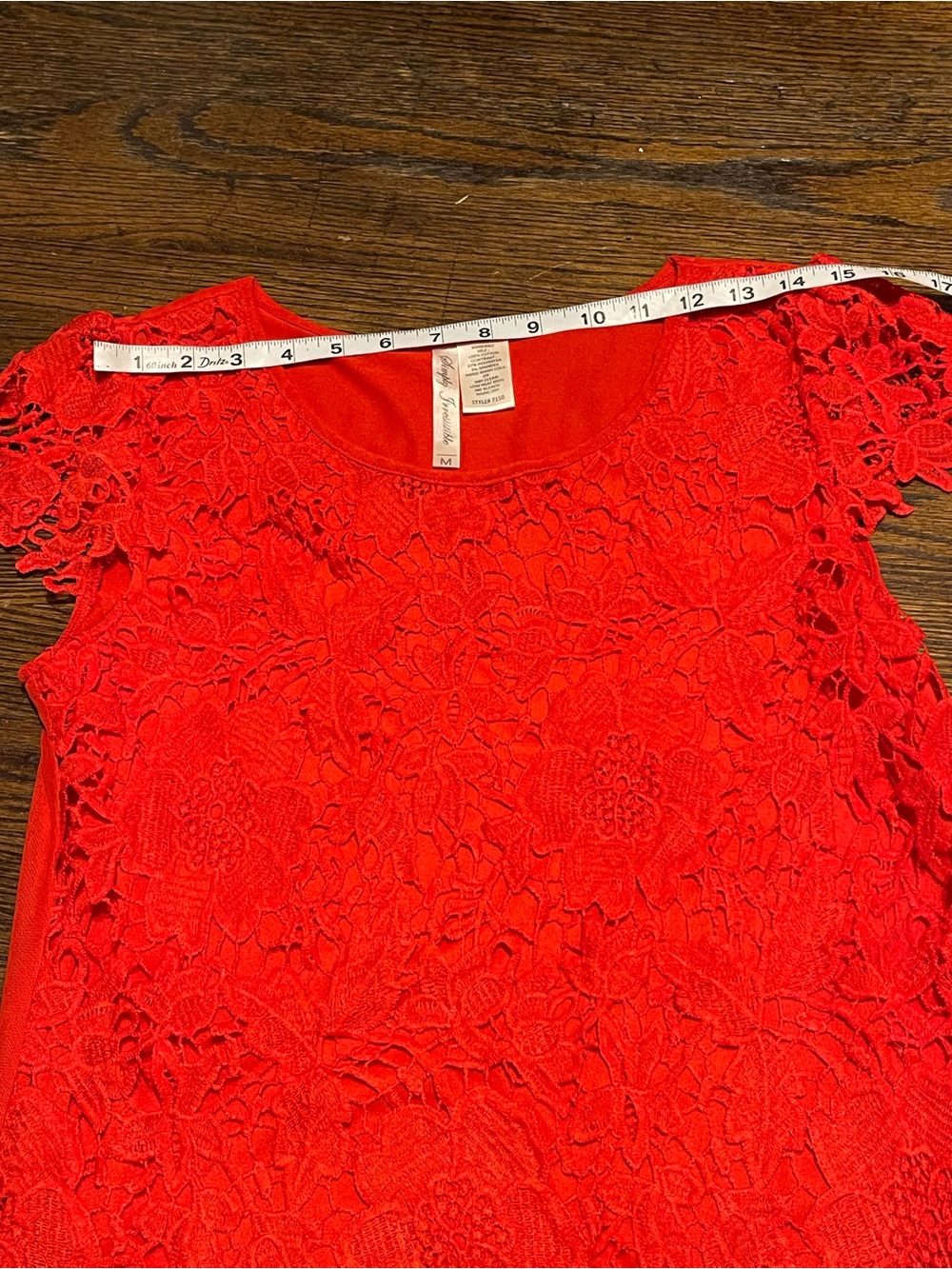 Simply Irresistible Red Lace Short Sleeve Scoop Neck Top size M 100% cotton - Picture 10 of 12
